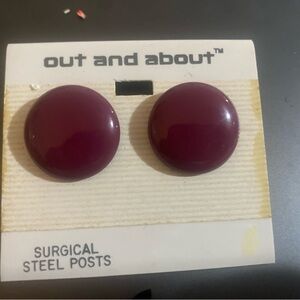 VTG New Out And About Burgundy Button Stud Pierced Earrings - Lobes Beware